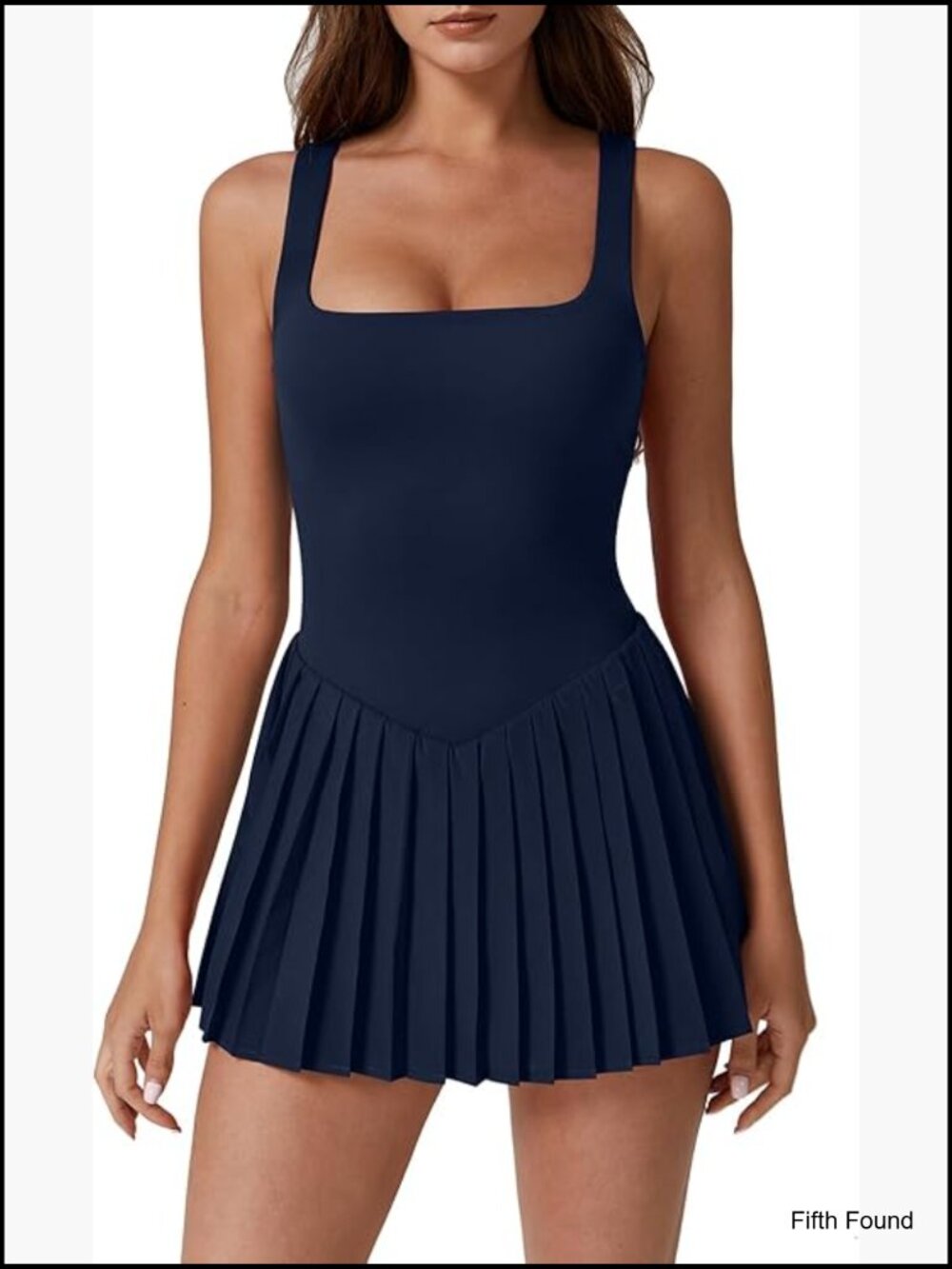 Sleeveless Square Neck Tennis Dress with Built-in Shorts and Pockets